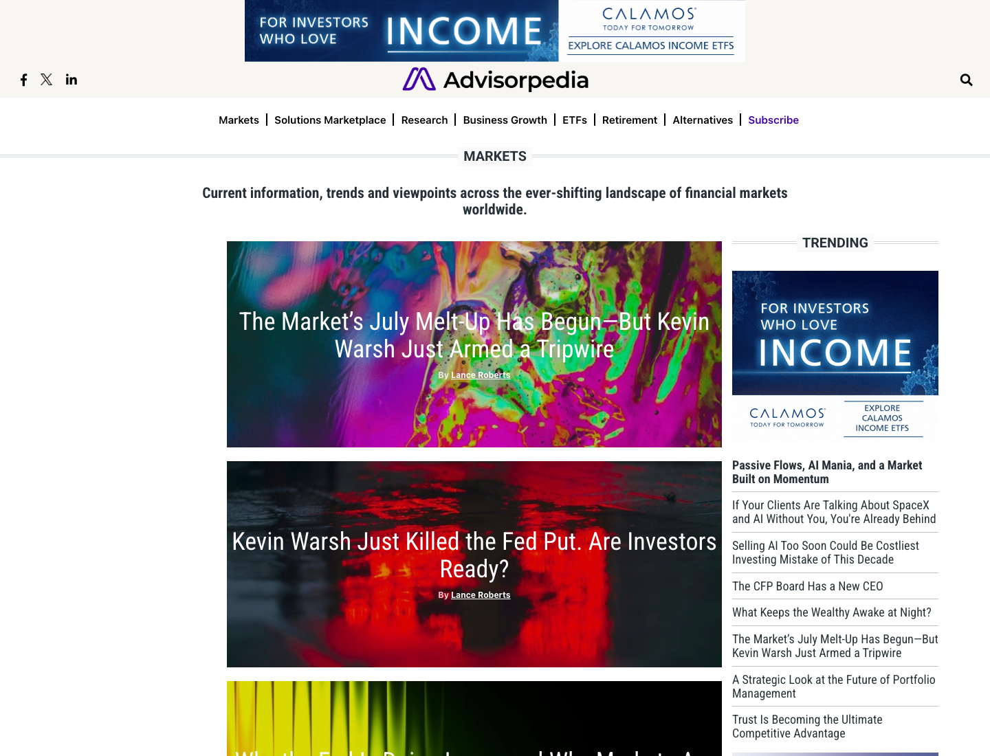 Advisorpedia Markets page